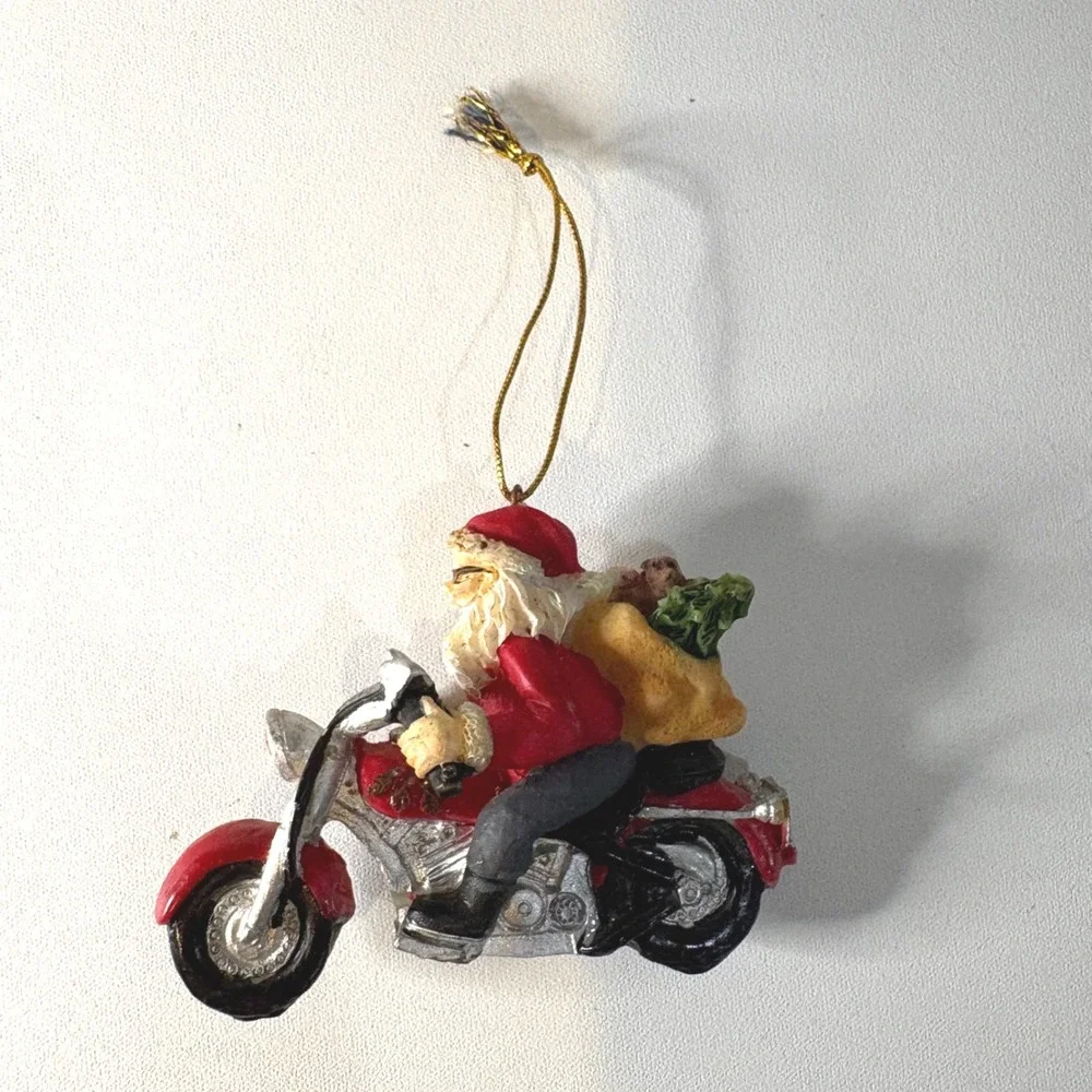Santa Claus Riding Red Motorcycle Christmas Ornament Biker Holiday Decor Resin